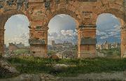 Christoffer Wilhelm Eckersberg View through three northwest arches of the Colosseum in Rome.Storm gathering over the city (mk09) china oil painting reproduction